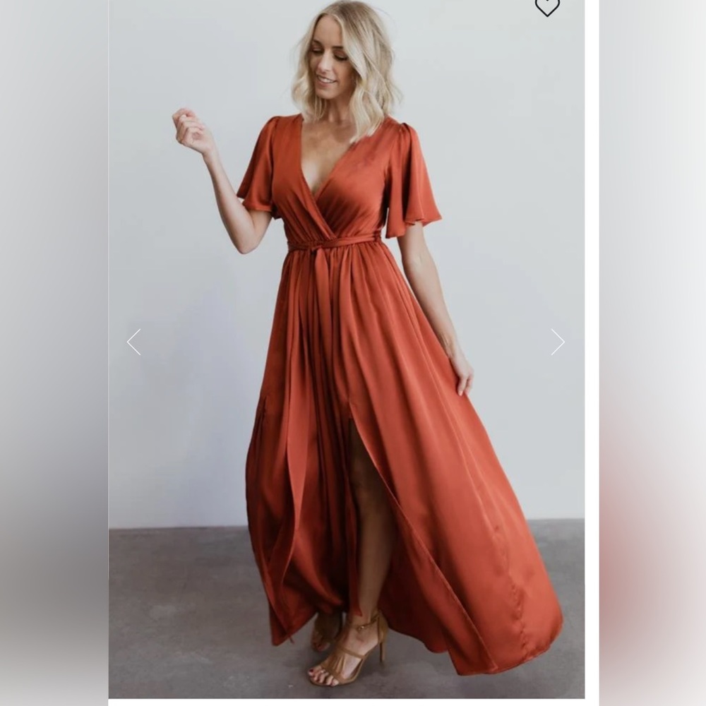 Baltic Born Sicily Satin Maxi Dress in Rust